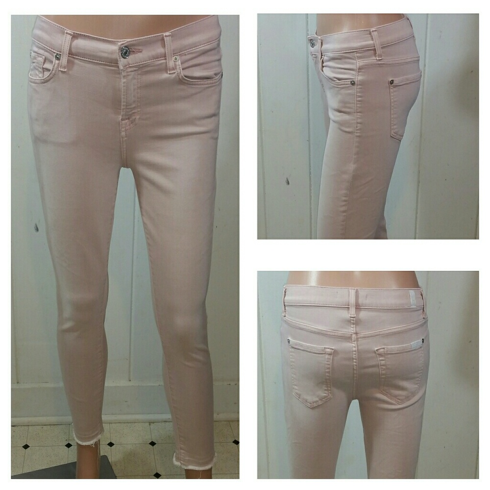 7 For All Mankind Pink Skinny Released Hem Jeans